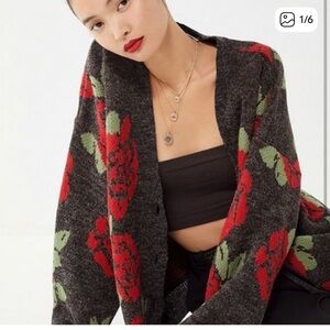 Urban Outfitters Rose Cardigan size medium gray red
